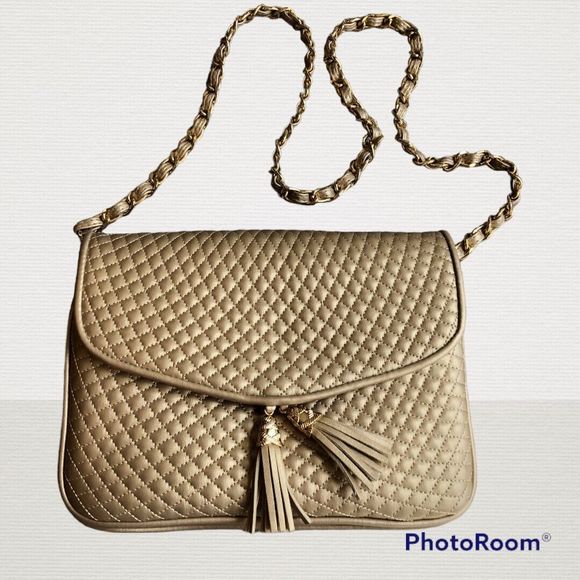 Worthington Handbags - Worthington Quilted Faux Leather Crossbody Clutch Bag Cream Gold Chain Strap